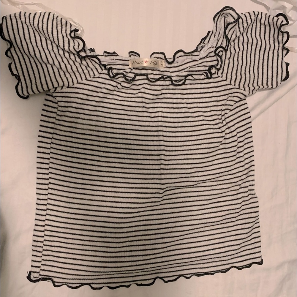 Cute black and white stripped off the shoulder shirt